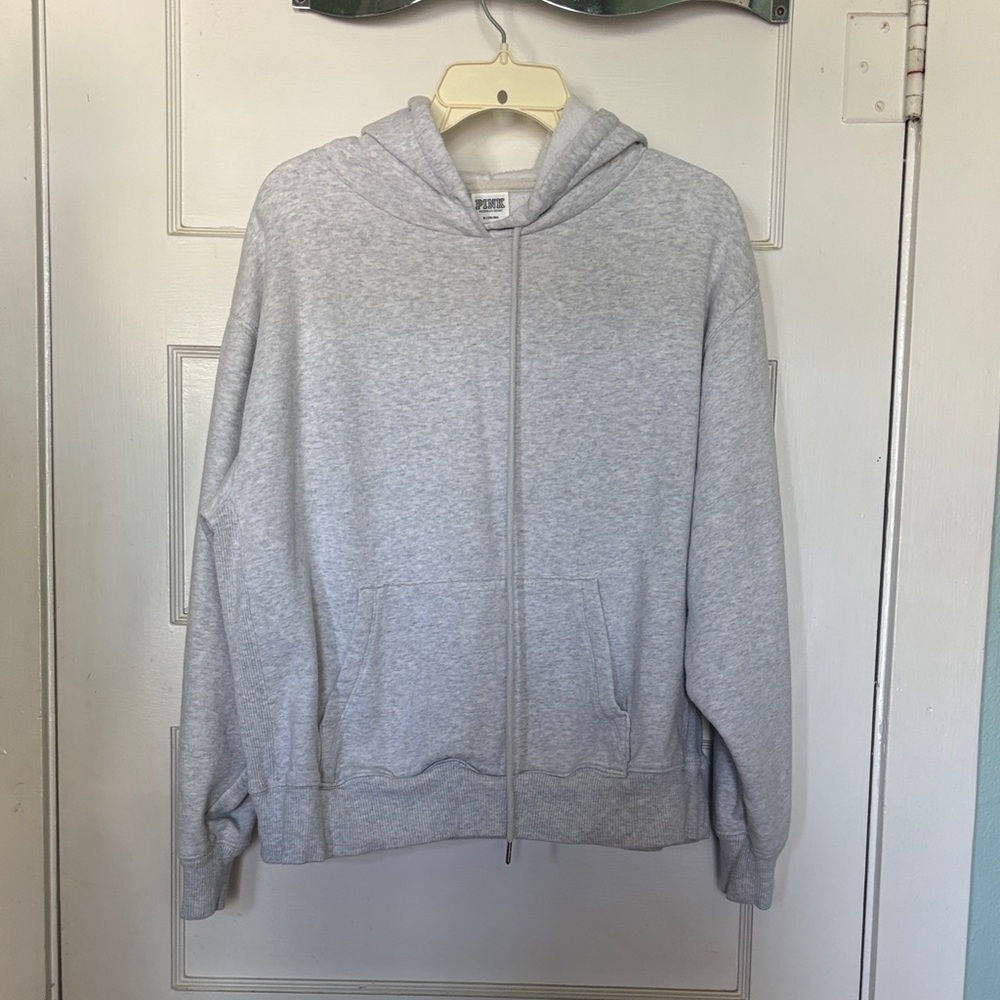 PINK Victoria’s Secret Women’s Light Gray Hoodie Sweatshirt Size M